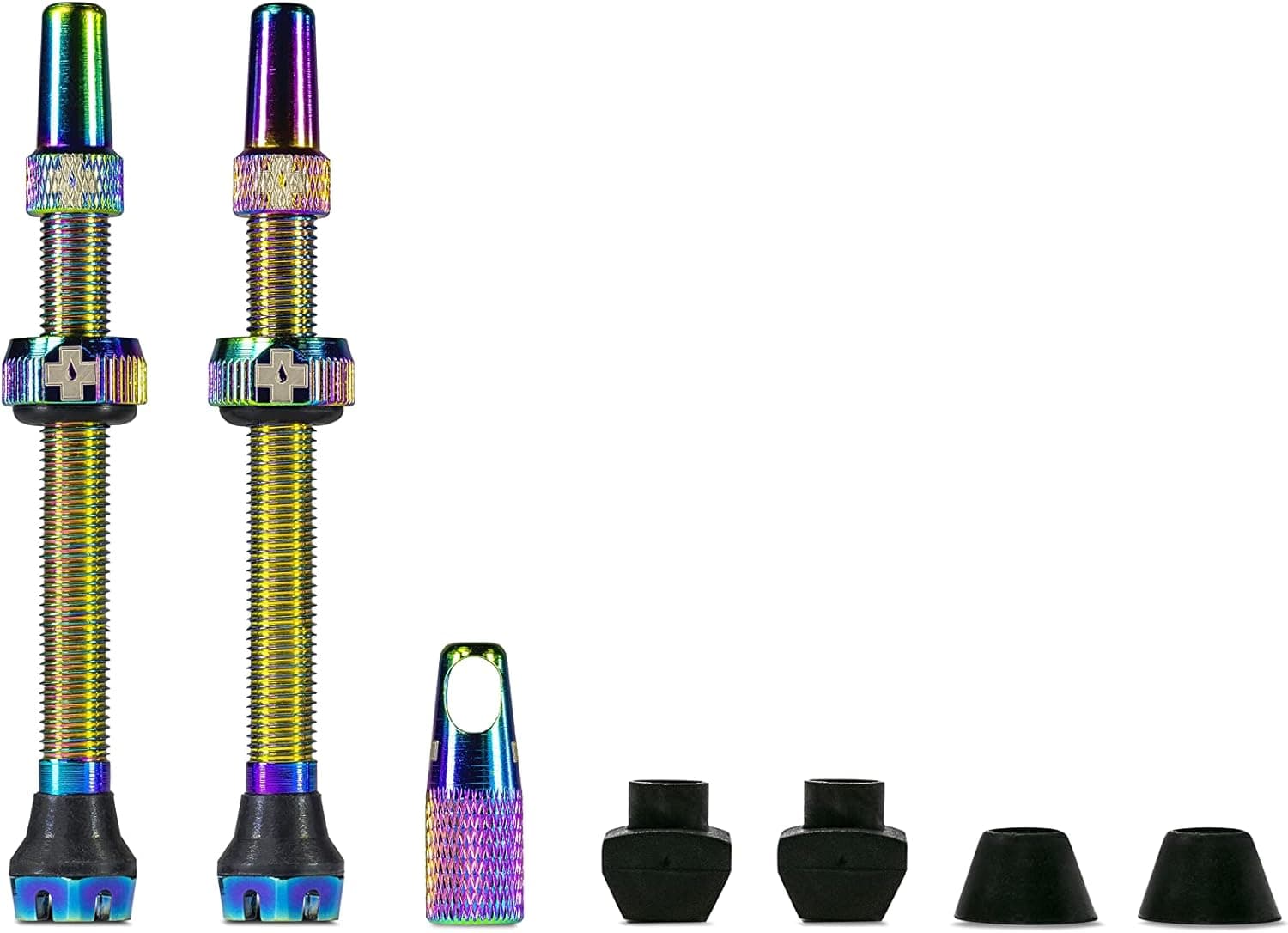 Muc-Off Tubeless Valves V2, Iridescent 44mm - Tubeless Valve Stems with Valve Core Removal Tool for Tubeless Tires - Includes Presta Valve Stem Caps