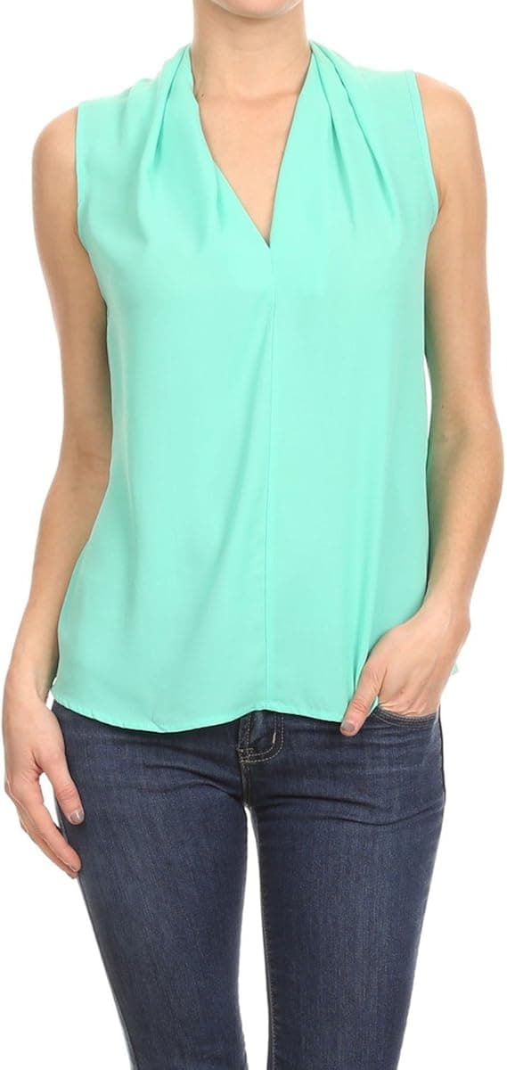 RENEEC. Women's V Neck Sleeveless Basic Office Tank Blouse Top - Made in USA