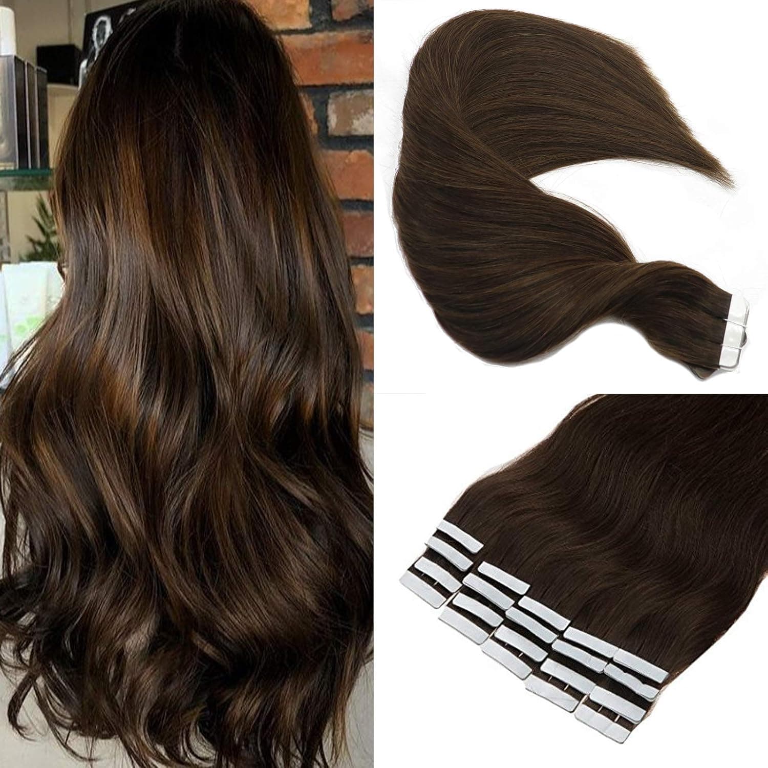 Remy Tape In Hair Extensions, Dark Brown Human Hair 50g 20Pcs Tape In, Hair Extensions Human Hair For Double Side Tape Long Lasting And Strong Tape Hair Extensions.2#16