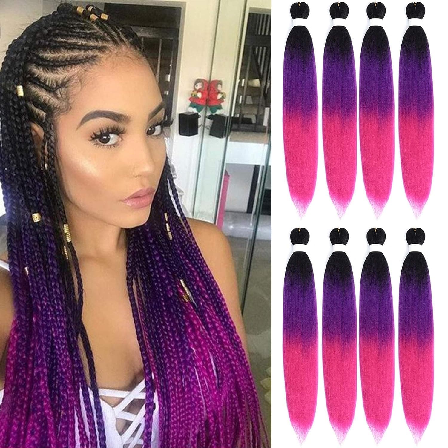 Pre-Stretched Braiding Hair Extensions 24 inch - 8 Packs Hot Water Setting Synthetic Crochet Braids, Natural Braids Crochet Hair,Professional Soft Yaki Texture Hair
