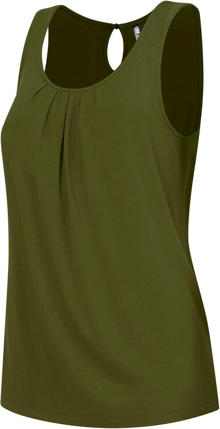 Lock and Love Women's Summer Sleeveless Pleated Back Closure Casual Tank Tops