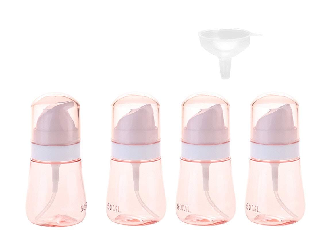4 Pack 1.8 Oz/3.4Oz (50ml/100ml) Travel Spray Bottles + Lotion Dispenser Set Fine Mist Spray Bottles Refillable Containers for Skincare Lotion/Perfumes/Alcohol/With Funnel (50ml, Pink)