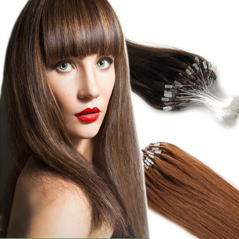 Yotty Remy Human Hair Extensions Micro Ring Loop Tip Double Drawn Hair (18''0.5g/s, Medium Brown)