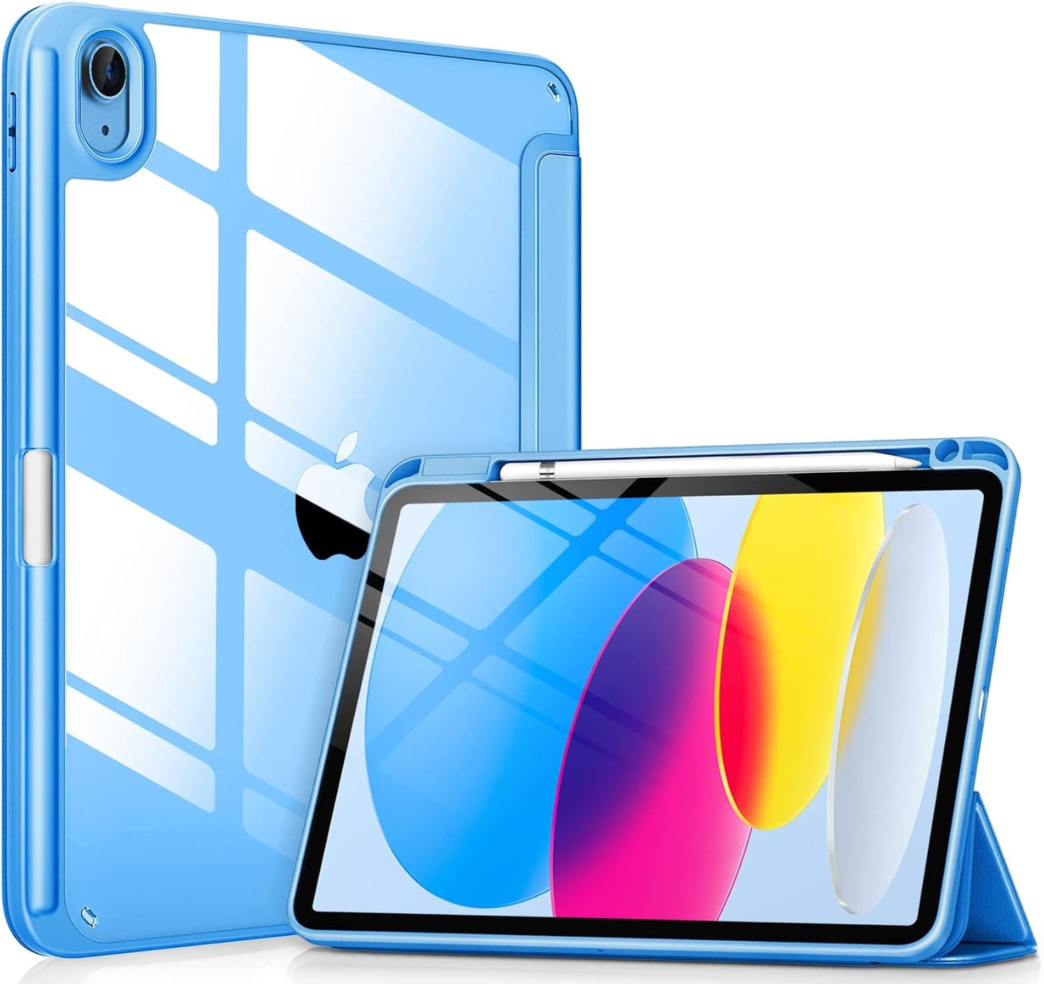 DTTOCASE iPad 10th Generation Case 2022, iPad 10.9 Inch Case with Clear Transparent Back and TPU Shockproof Frame Cover [Built-in Pencil Holder, Support Auto Sleep/Wake] -Azure