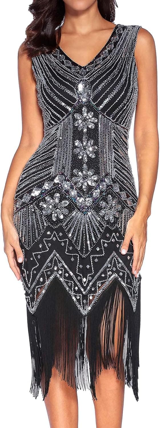 Flapper Dresses 1920s Gastby Sequin Dress for Women Tassels Party Night Cocktail