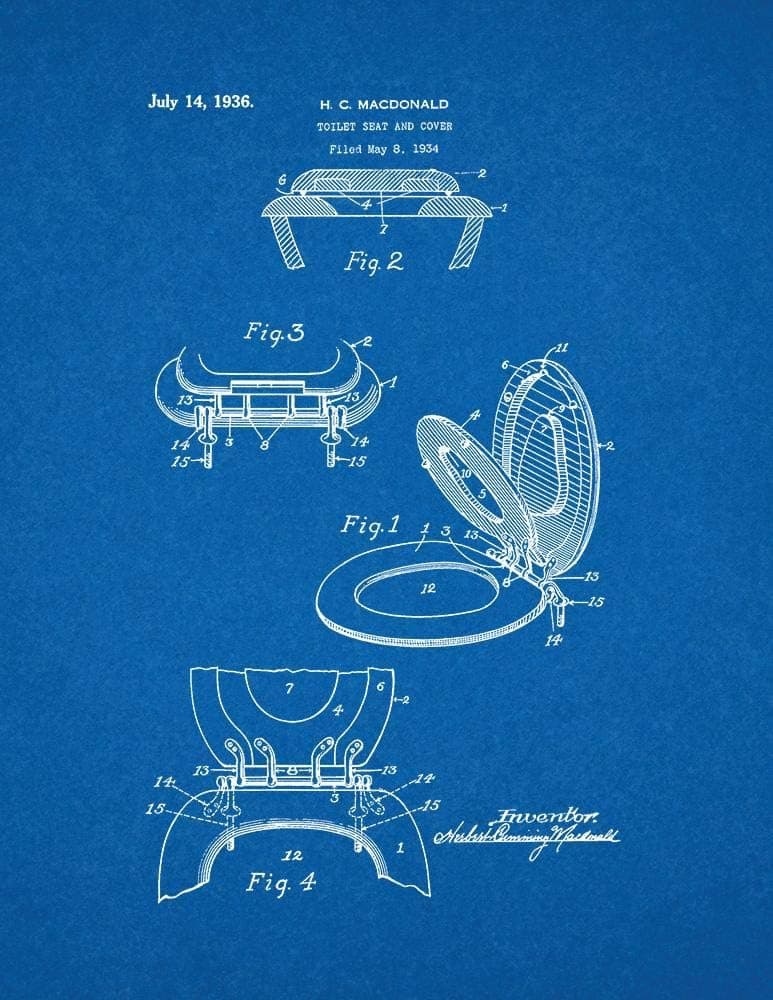 Toilet Seat And Cover Patent Print Blueprint (8.5" x 11") M11266
