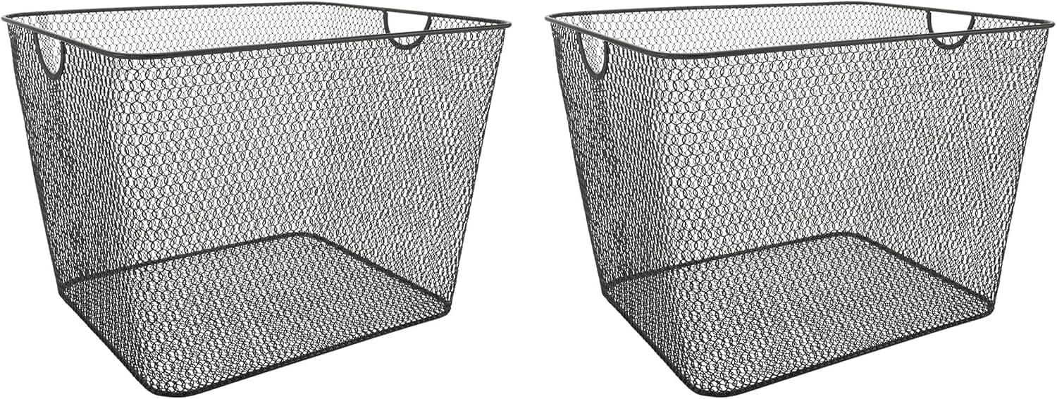 Ybmhome Black Mesh Open Bin Storage Basket Organizer for Fruits, Vegetables, Pantry Items Toys 2268-2 (2, 15x12x11)