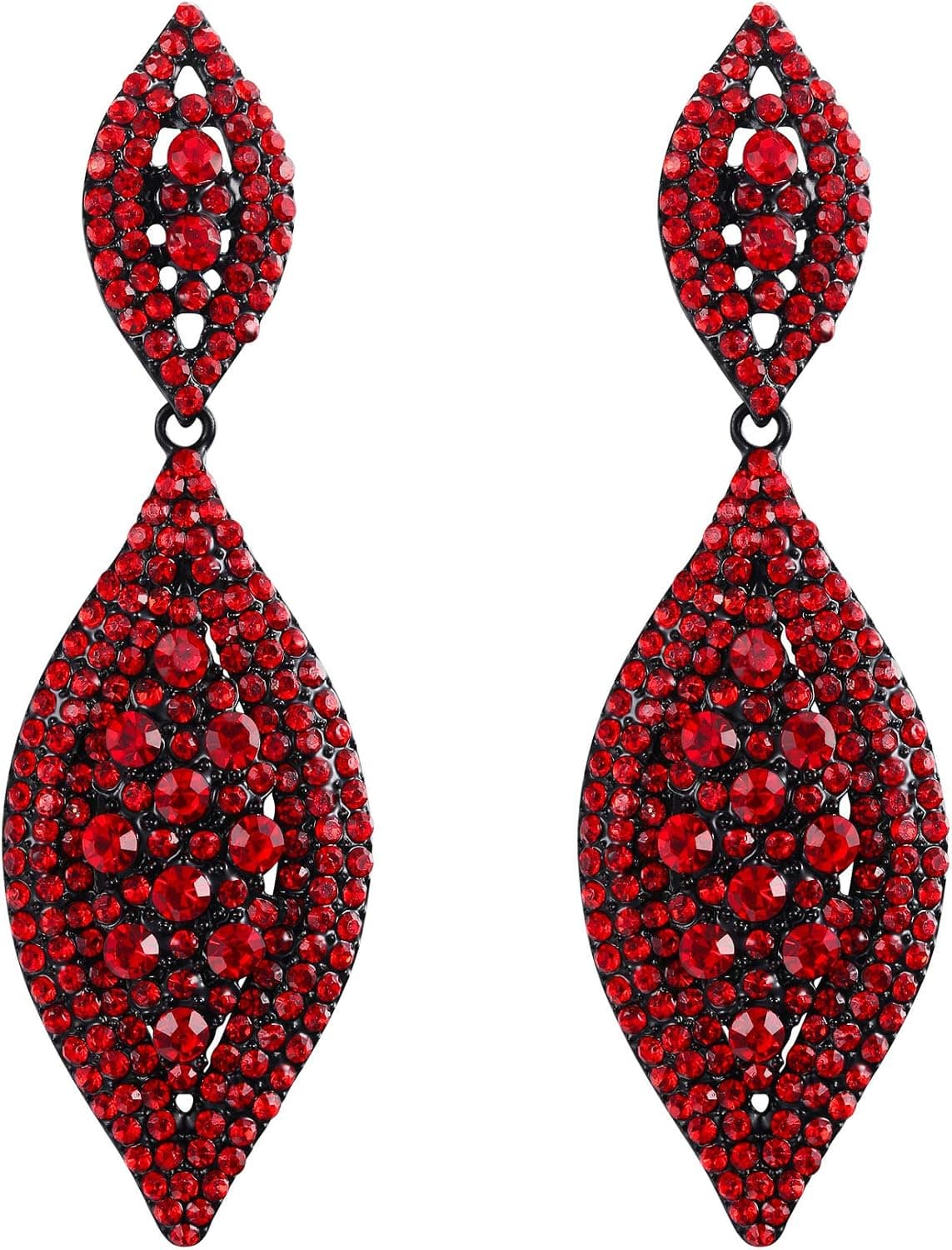 Flyonce Women's Rhinestone Crystal Wedding Bridal 2 Leaf Drop Dangle Chandelier Earrings