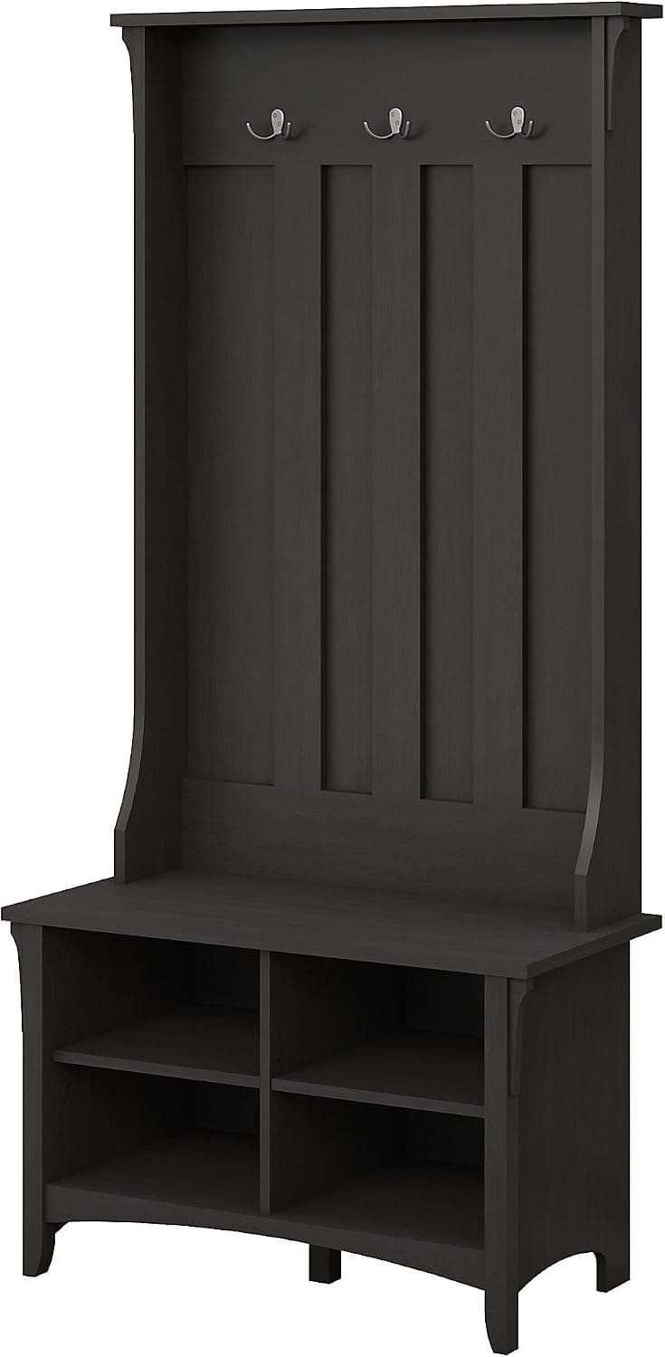 Bush Furniture Shoe Bench and Hall Tree, Vintage Black