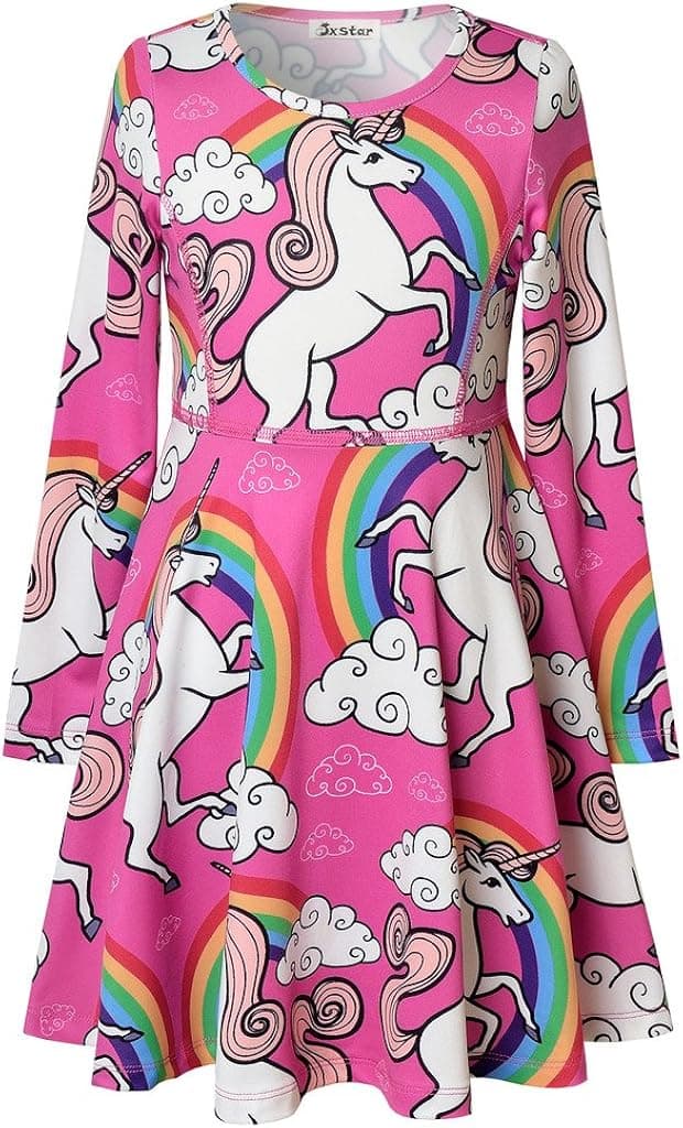 Jxstar Long Sleeve Dresses for Girls Kids Fall Winter Clothes Twirl Swing Dress