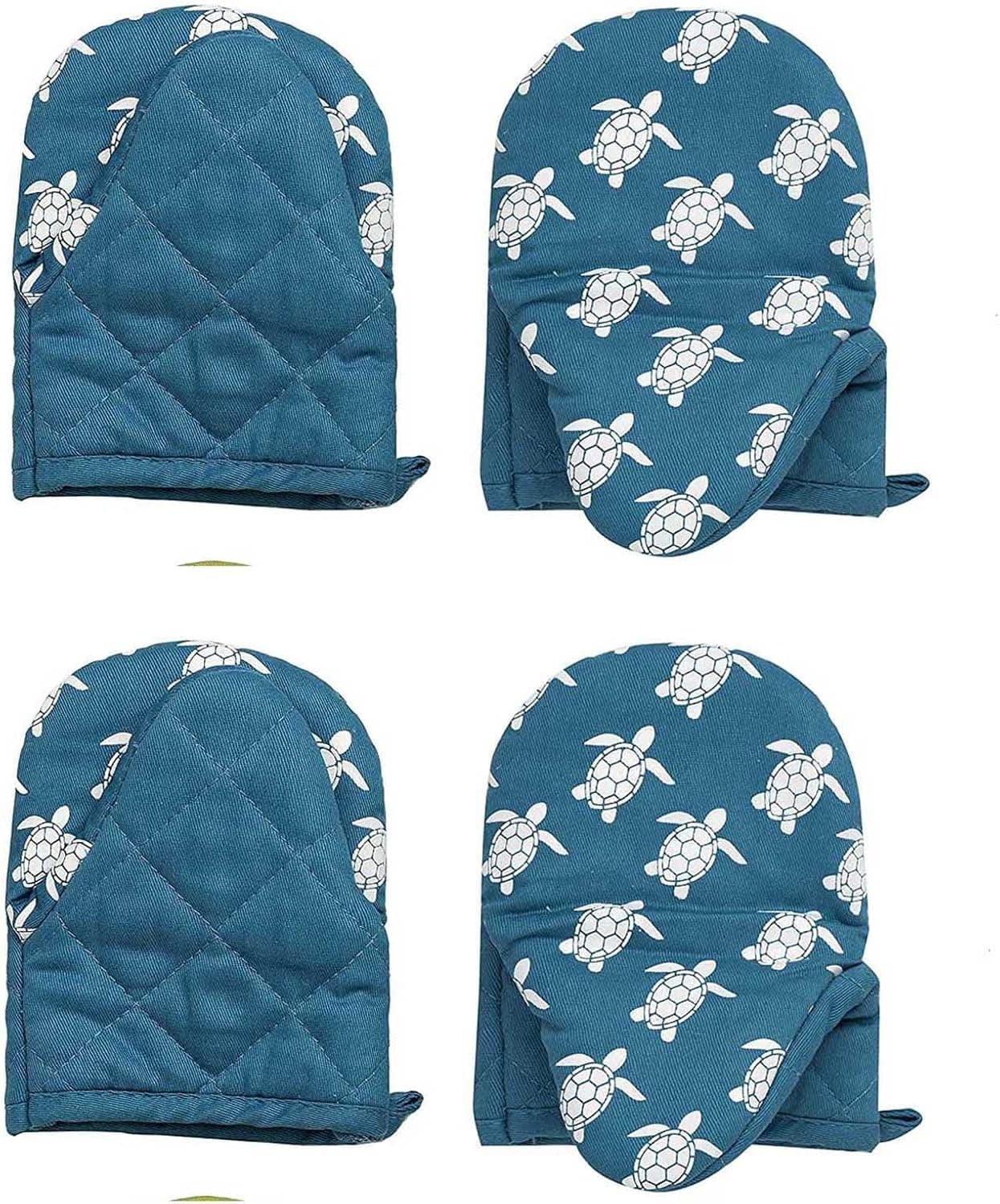 Silicon Printed Heat Insulated Mini Oven Mitts Protect Hands with Non-Slip and Heat Insulated Grip Surface for Handling Hot Cookware and Bakeware 4PCS in One Bag with Cute Pattern of Tortoise