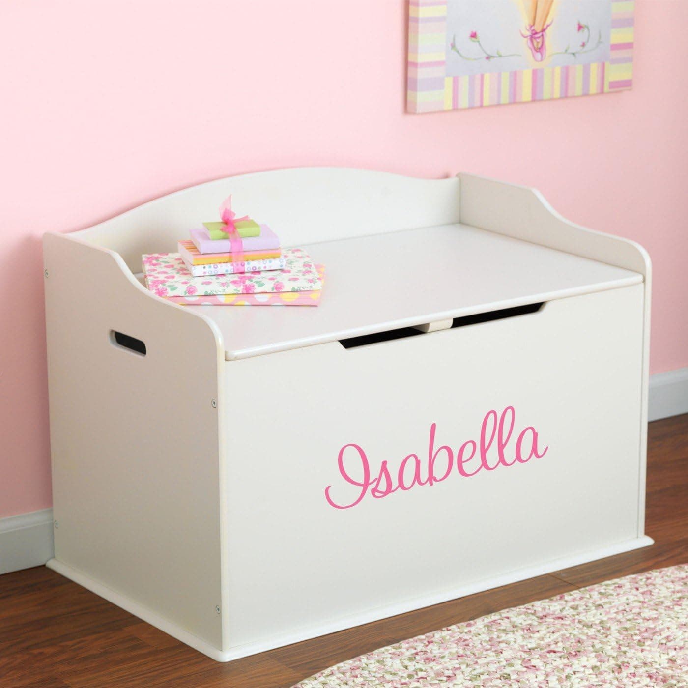 DIBSIES Personalized Modern Touch Toy Box for Girls - White with Custom Font Choices
