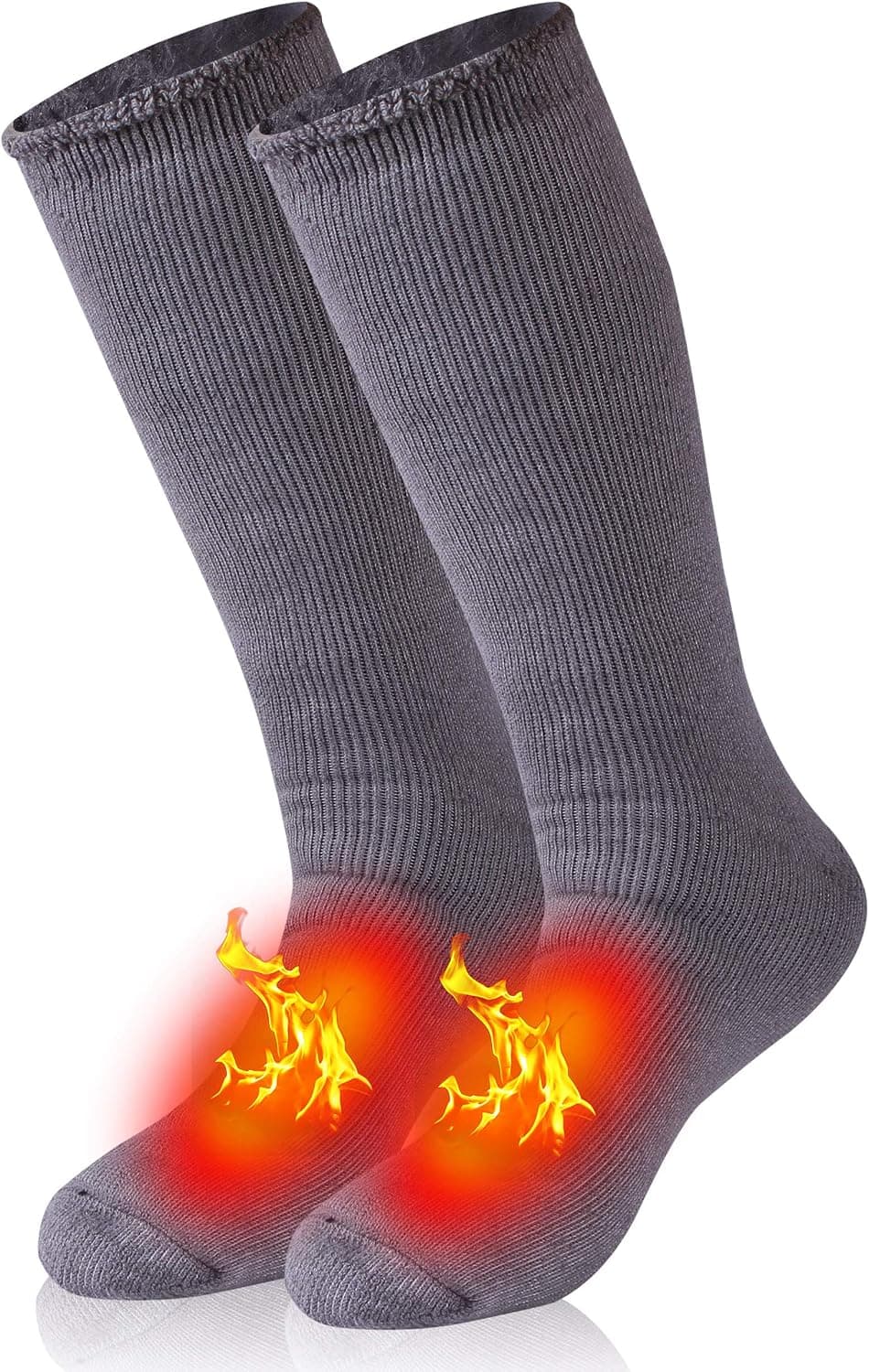 Men's Winter Thermal Slipper Socks,WXXM Warm Thermal Boot Socks Insulated Heated Ski Socks for Extreme Cold Weather Heavy Thick Cozy Hiking Socks Athletic Comfort Skating Socks Light Grey Large