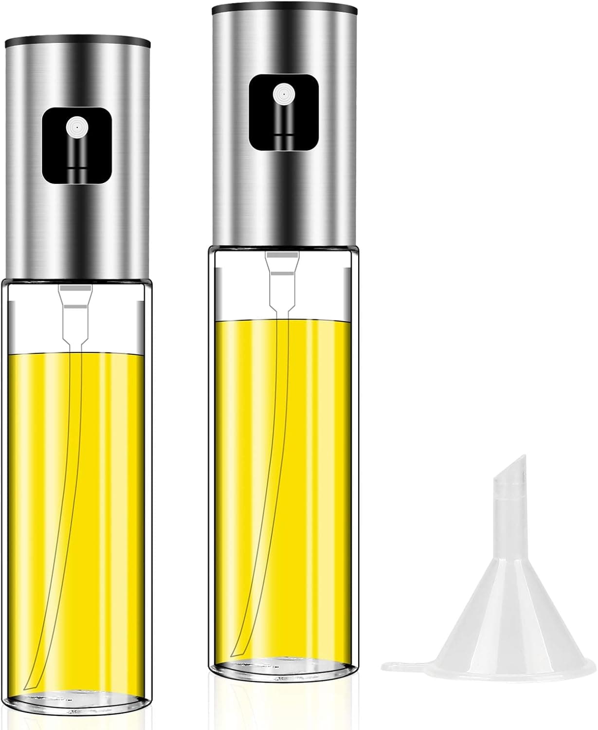 100ml edible oil sprayer olive oil spray bottle is a multifunctional food grade spray bottle, suitable for kitchen cooking, baking and barbecue, it has a wide range of uses, free funnel