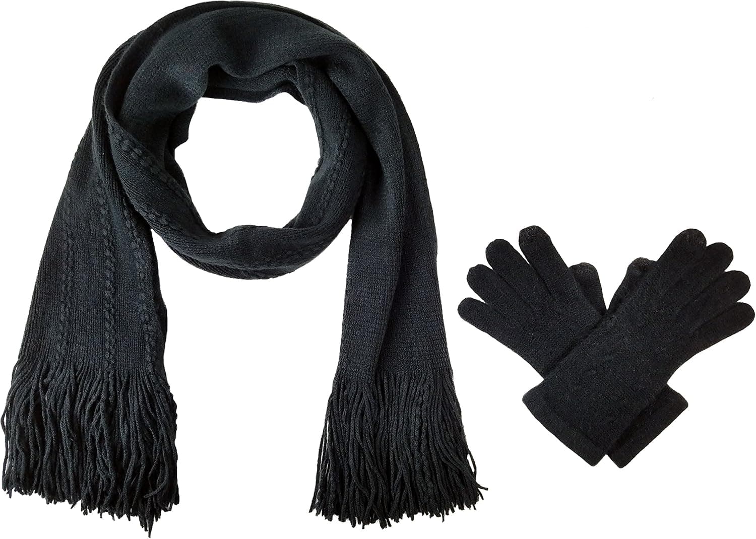 BRUCERIVER Women's Knit Scarf & Glove Set Touchscreen Function Cashmere Feel Cable Design
