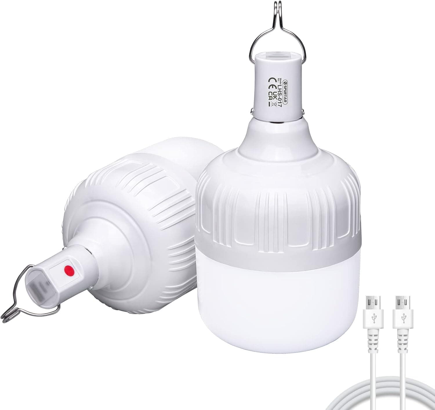 Spurtar Camping Lantern (2pcs) 5000 Lumen USB Rechargeable Lantern 5 Lighting Modes 60W Hanging Tent Light Battery Operated Light Bulb for Outdoor/Patio/Garden/BBQ/Camping/Hiking/Repairing