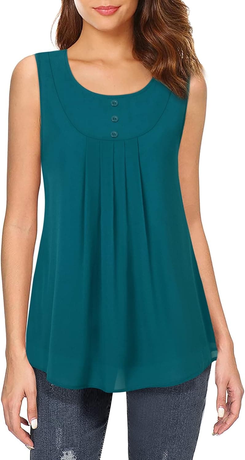 Timeson Plus Size Tunic Tank Tops for Women,Sleeveless Dress Shirts for Leggings Casual Layers Teal Dressy Flowy Tanks Top Women's Summer Work Blouses Loose Cami Ladies Office Dressy Shirt Deep Cyan