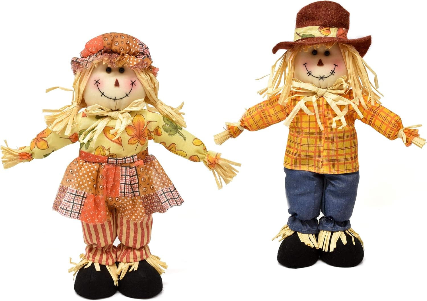Gift Boutique Thanksgiving Indoor Scarecrow Decor, 14" Inch Boy Girl Standing Scarecrows Decoration for Home Porch Yard Garden Fireplace Mantle