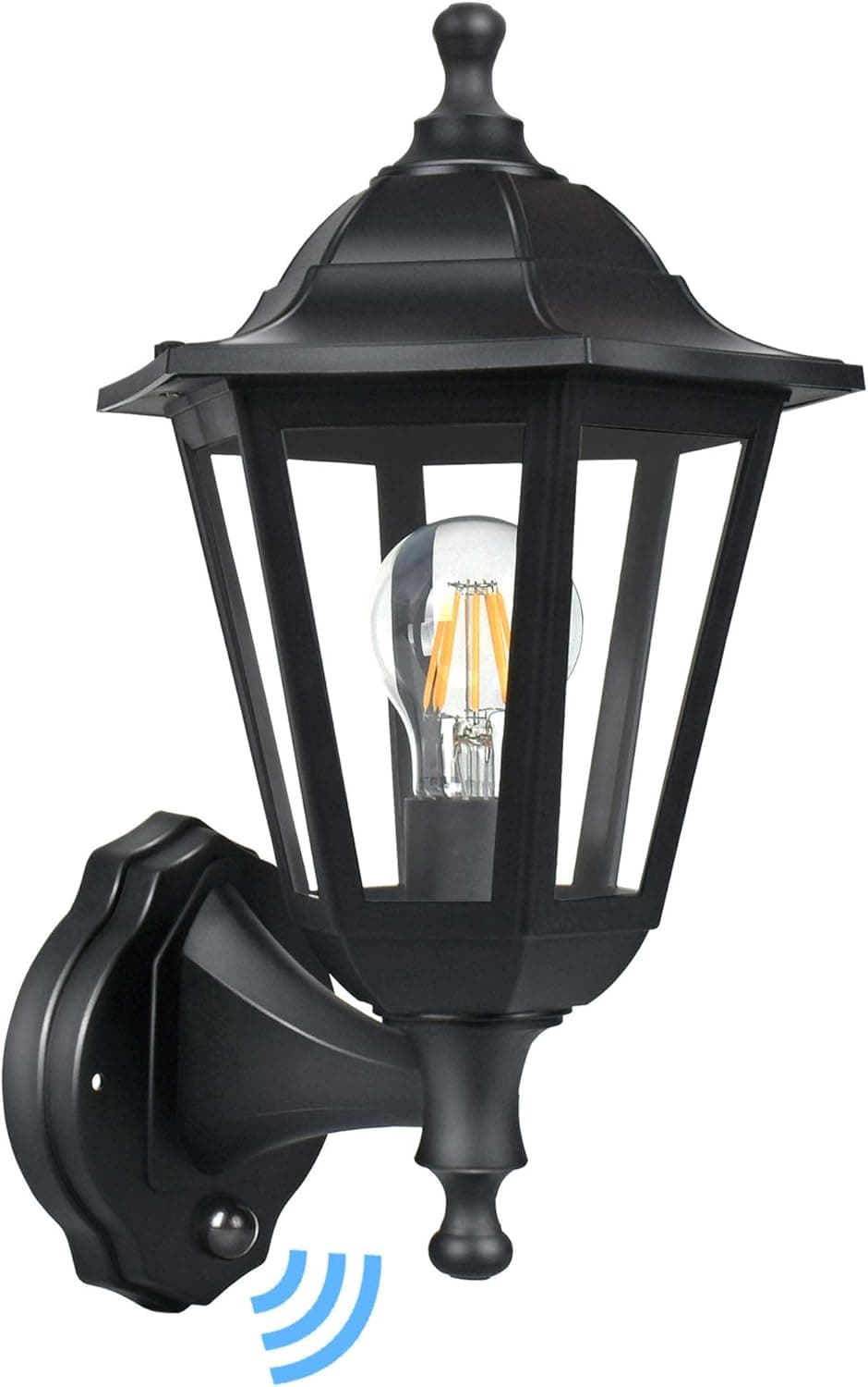 FUDESY Outdoor Wall Lanterns with Dusk to Dawn Sensor,8W Corded-Electric Plastic Porch Light Fixtures Included Edison Bulbs,P616-E26-PS