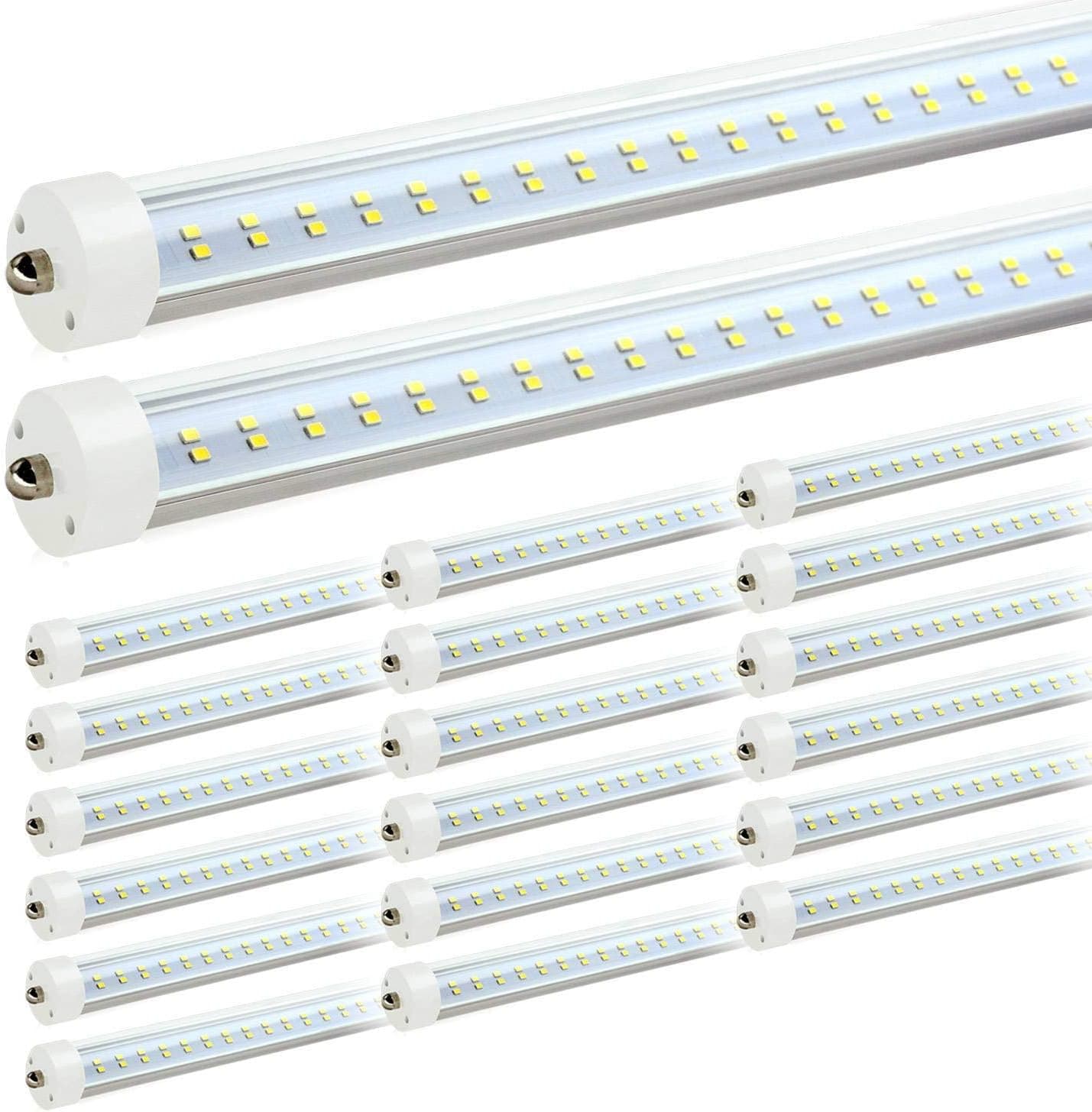 JESLED T8/T10/T12 8FT LED Tube Light, Single Pin FA8 Base, 50W 6000LM, 5000K Daylight White, 96" Dual Row LED Fluorescent Bulbs (130W Replacement), Clear Cover, Dual-Ended Power (Ballast Removal)