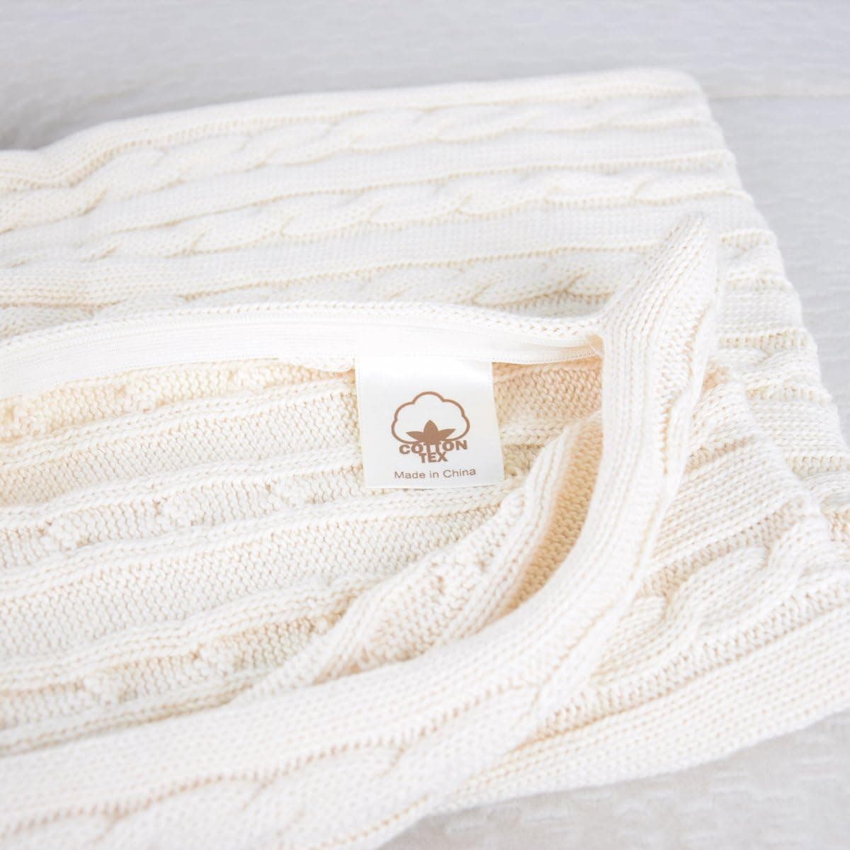 Sales! Cotton Knitted Decorative Cushion Cover Cable Pattern, 17.5 by 17.5 Inch, Cream
