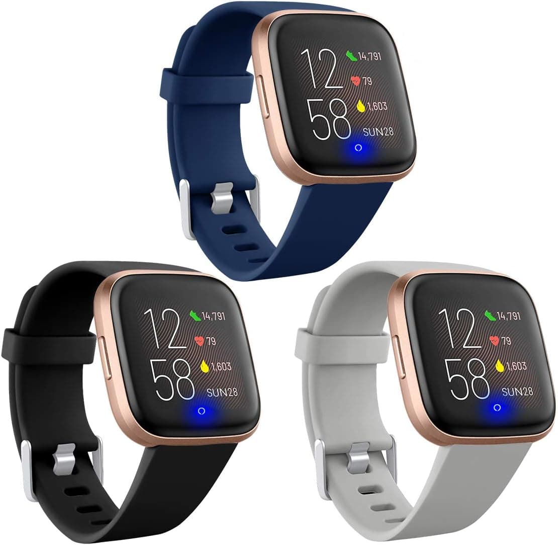 Ouwegaga Compatible for Versa 2 Bands Fitbit Versa Lite Band Women Men Wristbands Straps Black Gray Navy Blue Large