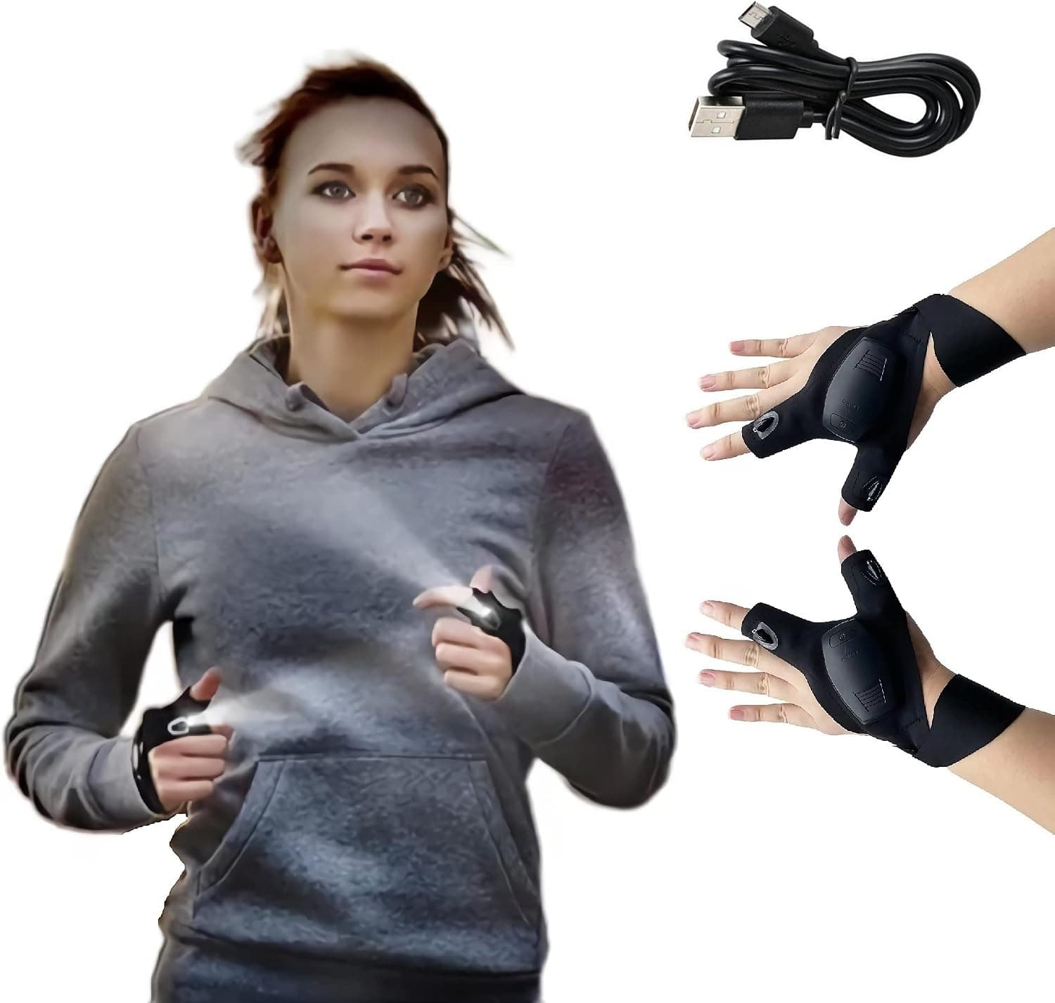 LED Flashlight Gloves,Rechargeable Hands Free Light Gloves,Hands-Free Lights Gloves for Night Fishing, Running, Camping,Gifts for him Birthday,Christmas