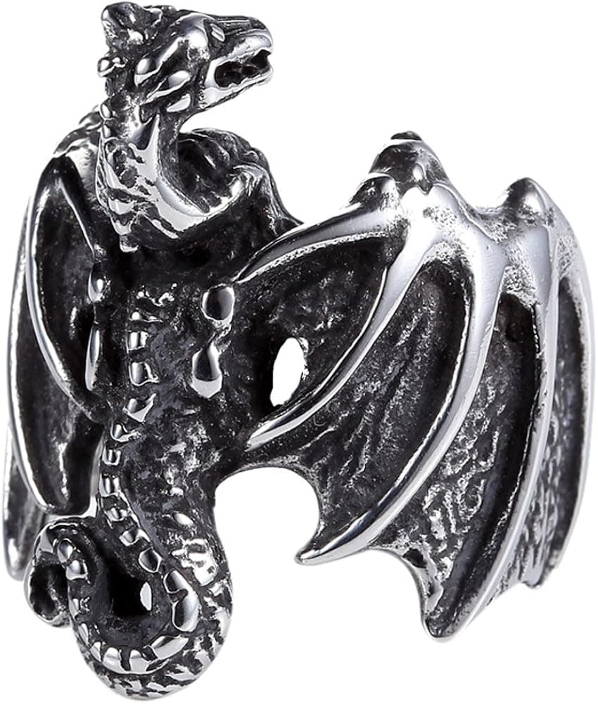 Moluss Stainless Steel Silver Black Men/Women Punk Biker Dragon Gothic Ring