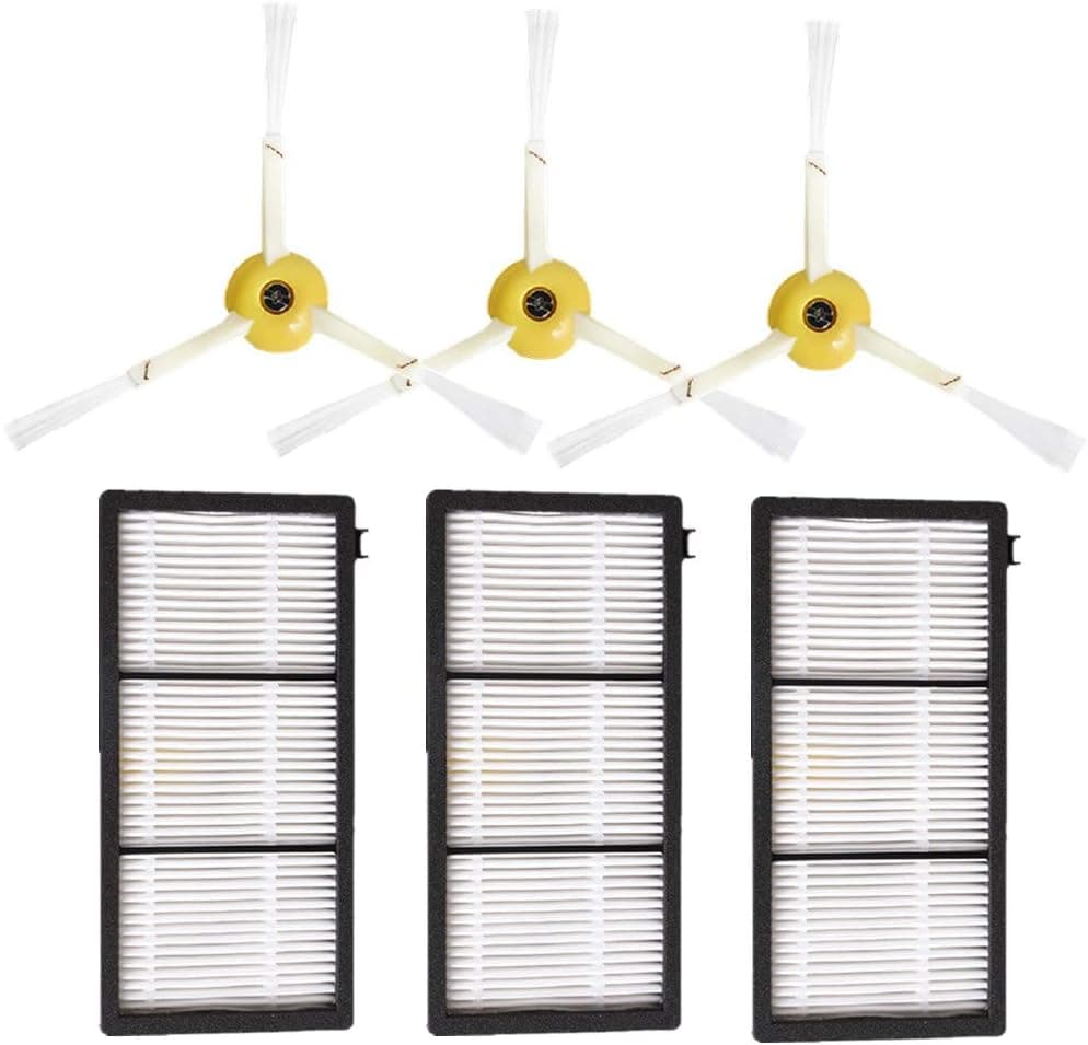 XindiHome Replacement Parts Kit for iRobot Roomba 800 900 Series 805 860 870 871 880 890 960 980 Vacuum Cleaner Kit Includes 3 x Side Brush,3 x Filters with Screws（6 Pack）