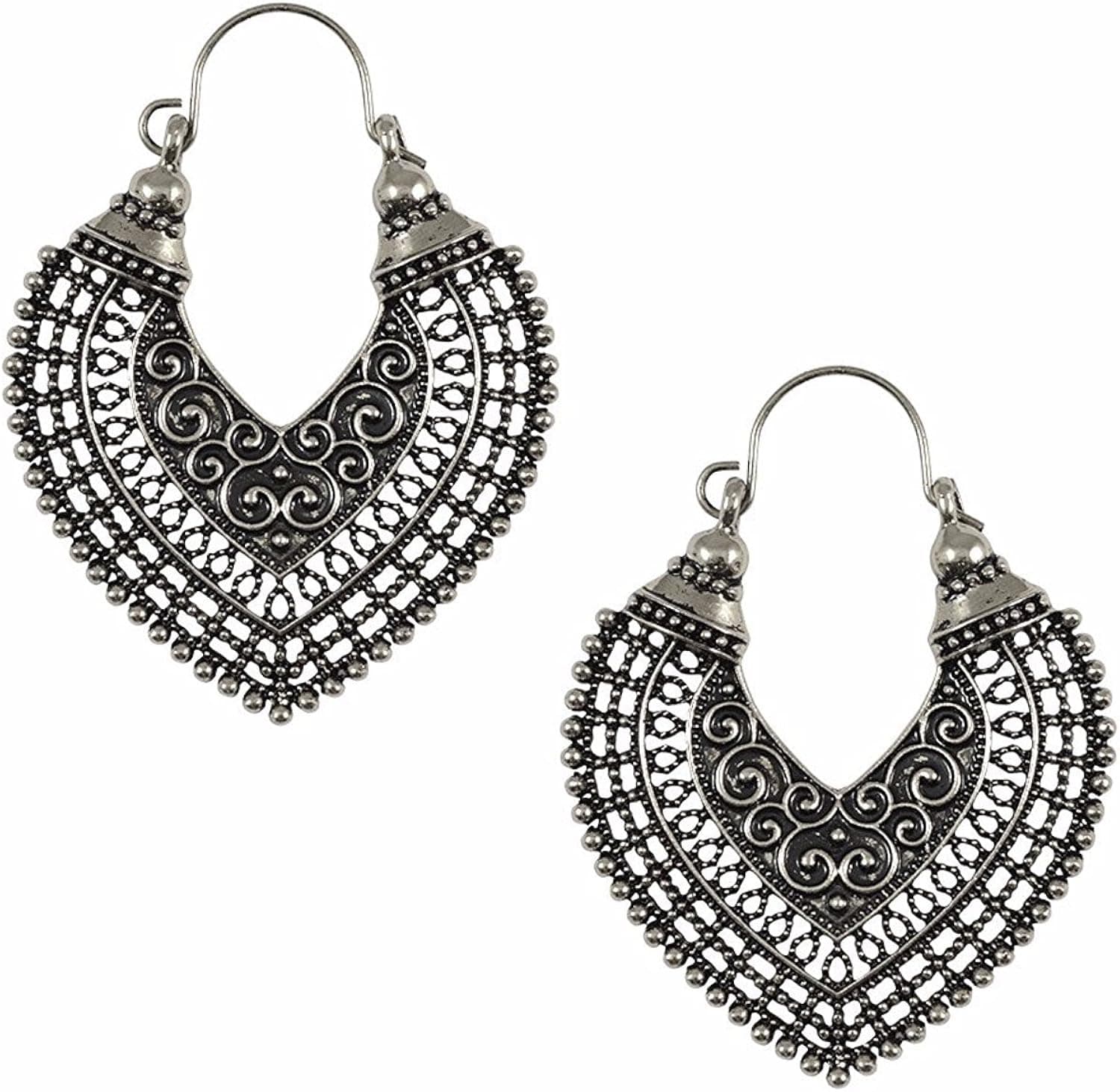 Efulgenz Boho Jewelry Indian Vintage Ethnic Dangle Tribal Gypsy Oxidized Golden Silver Hoops Dangle Drop Earrings
