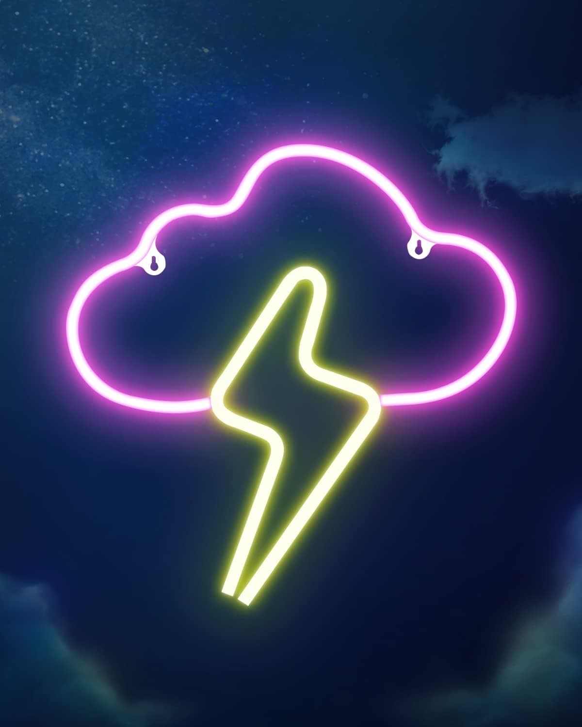 Neon Signs for Wall Decor, IMEGINA Cloud and Lightning Bolt LED Neon Light Signs, Battery or USB Powered Light Up Signs for Bedroom Cloud Light for Kids Room Cool Decor Christmas Gift (Pink Yellow)