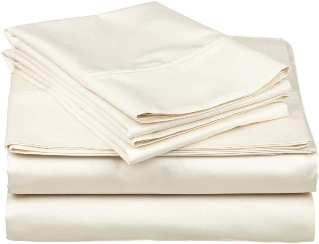 Ardenia Bedding Sheets Set Full Size 4 PCs Bed Sheets Set, 400-TC 100% Cotton Single Ply Compact Yarn Fine Weave, Smooth & Ultra Soft, Sheet Fit up to 15 Inch Deep Pocket (Ivory Solid)
