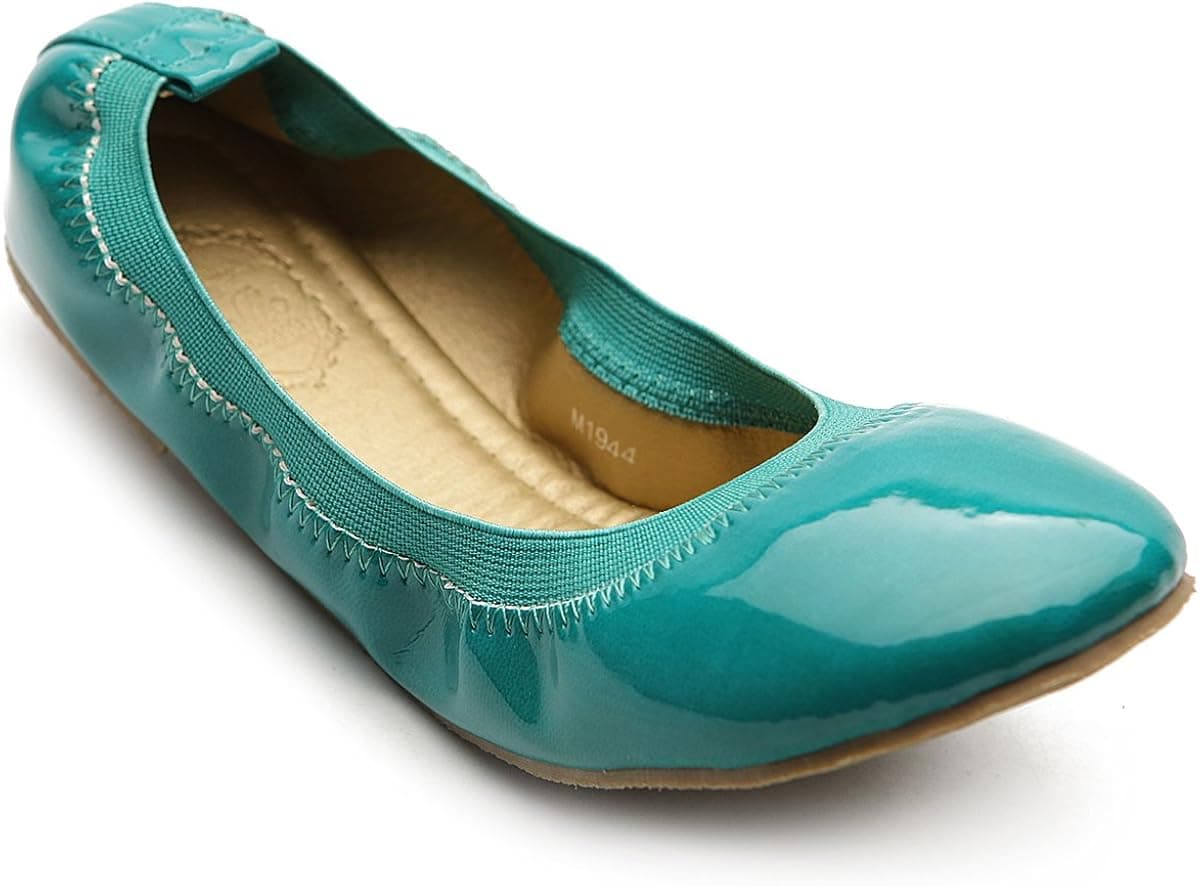 Ollio Women's Ballet Shoe Comfort Cute Enamel Flat M1944(6.5 B(M) US, Turquoise)