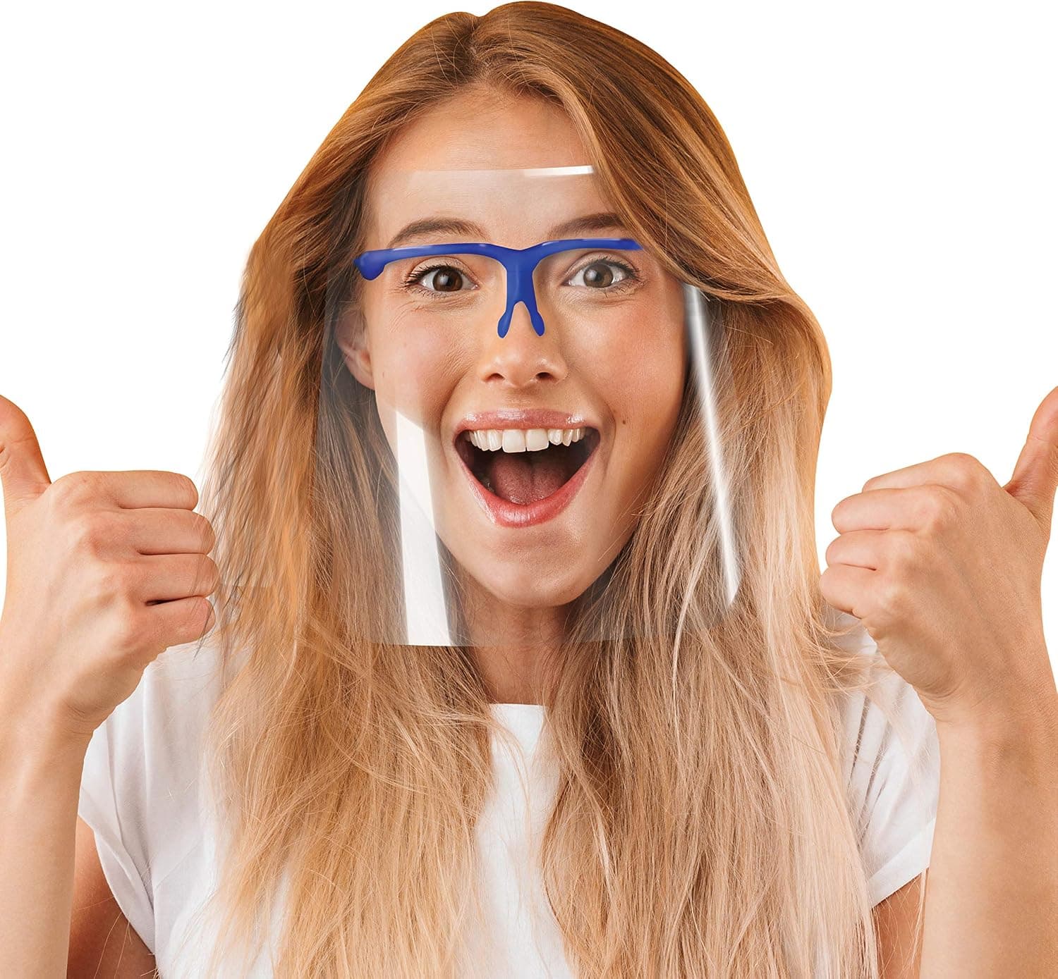 [10 Pack] Face Shield with Glasses Frames Anti Fog Face Shield for Safety Protection Reusable Spit Guard, Blue