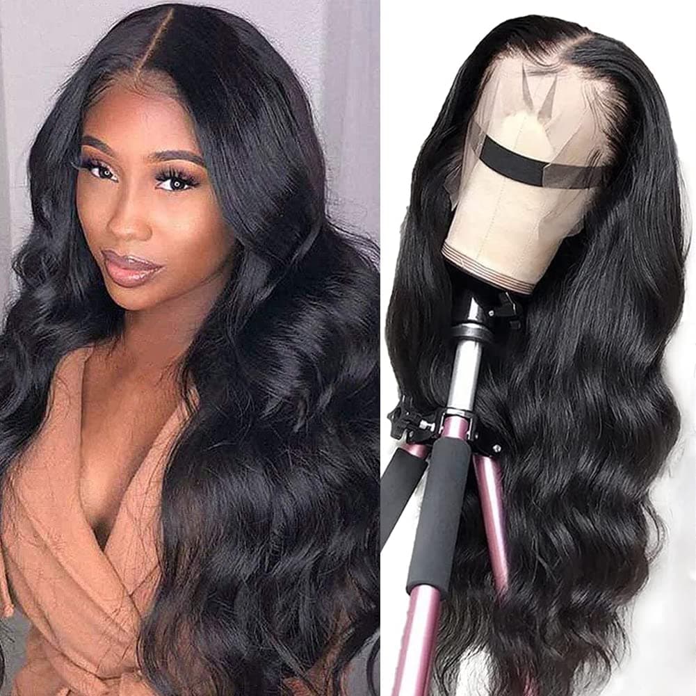 Body Wave Lace Front Wigs Human Hair T Part Lace Wigs Human Hair Pre Plucked with Baby Hair Middle Part Lace Front Wigs Body Wave Human Hair Wigs 22 Inch for Black Women