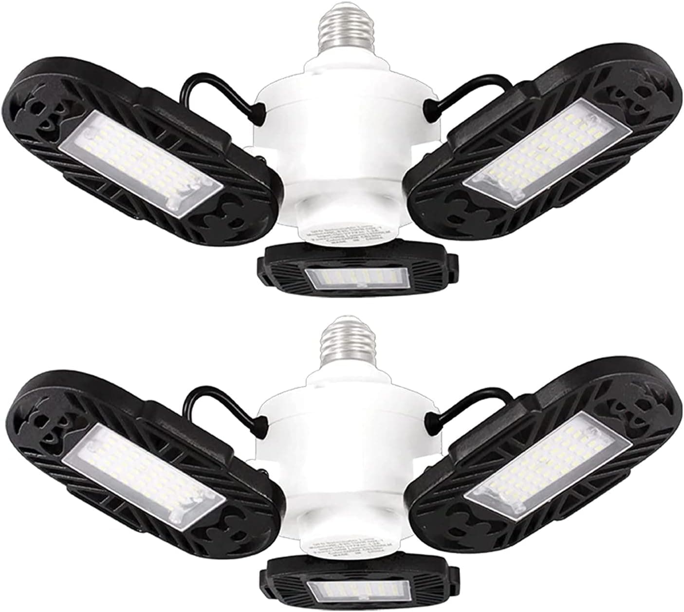 OOOLED 2 Pack LED Garage Lights, 80W LED Garage Lighting, Deformable LED Garage Lights Supporting E26 Screw Socket, 9600LM 6500K Super Bright White, LED Lights for Garage, Workshop, Basement
