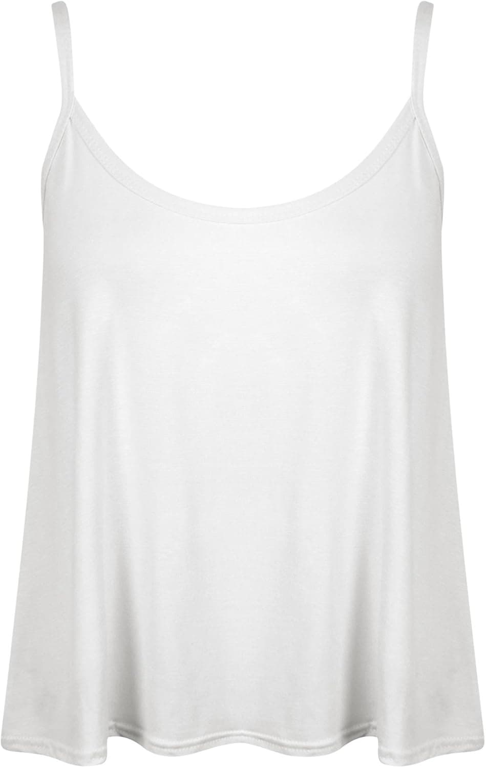 Outofgas Womens Ladies Plain Sleeveless Swing Vest Strap Cami Camisole Flared Tank Top - White - UK 12/14 (M/L) - (95% Polyester and 5% Elastane)