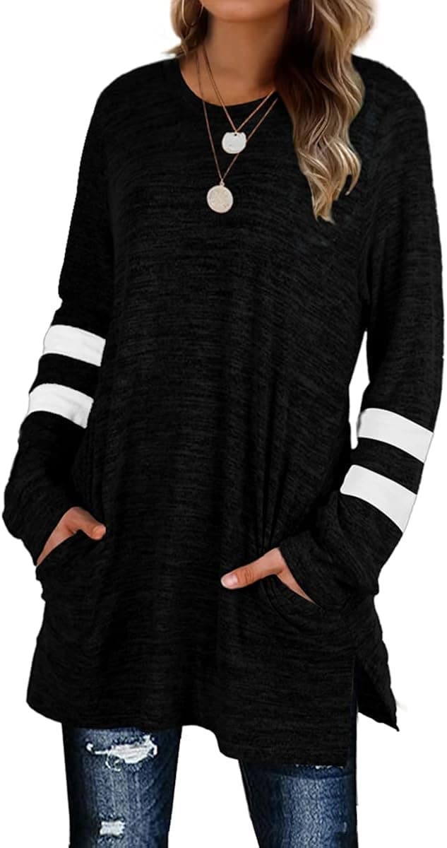 Sweatshirts For Women Plus Size Top Long Sleeve Tunic Shirts For Leggings Black 2XL