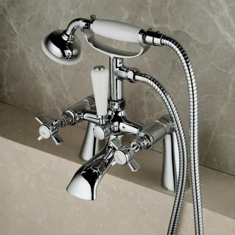 Hiendure Tub Mounted Two Handles Bathtub Faucet with Hand Shower Chrome Finish