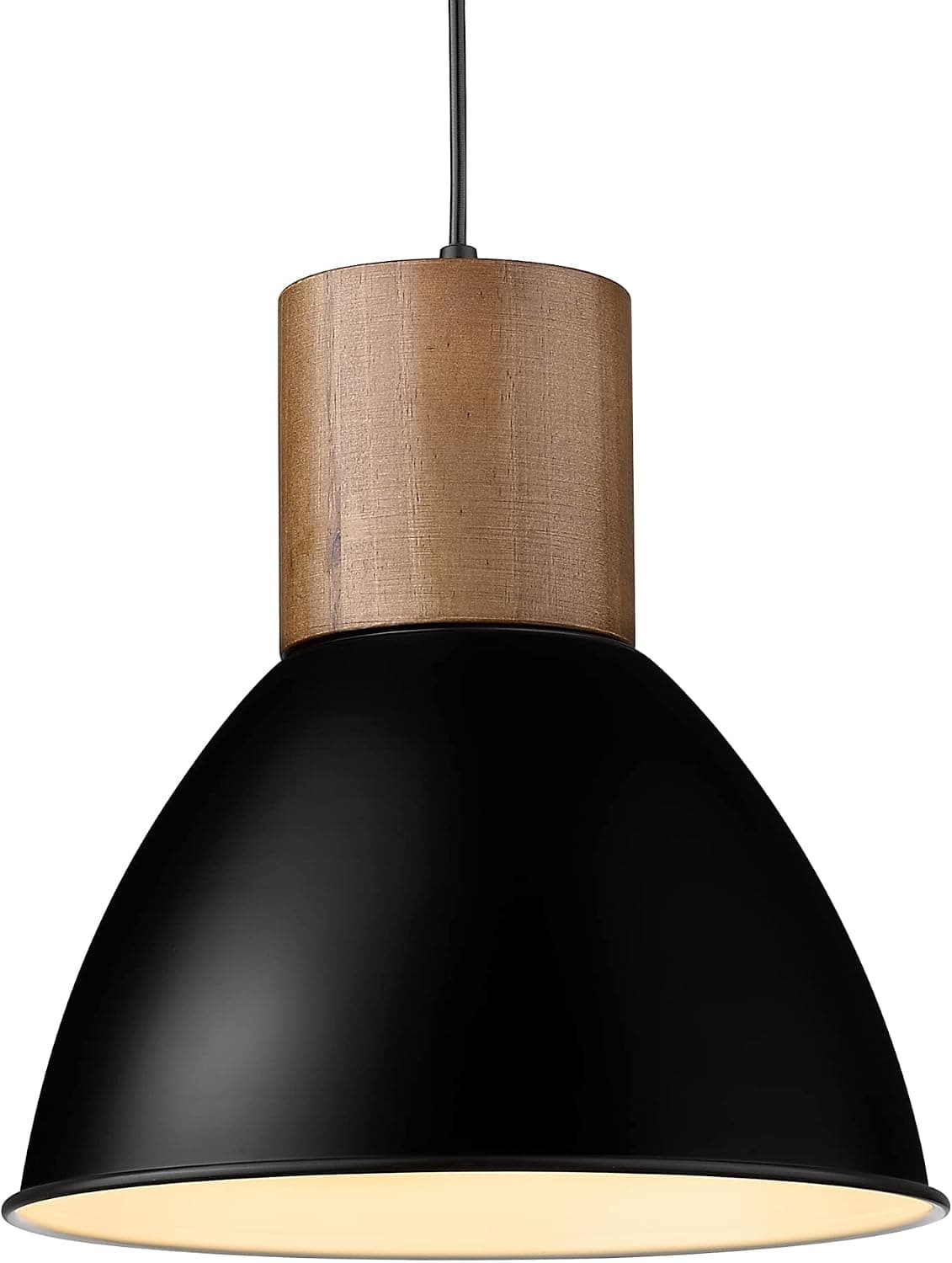 ELYONA Rubber Wood Metal Pendant Light Fixtures, Industrial Hanging Lamp, Adjustable Length, 11.6" Modern Farmhouse Bar Pendant Lighting for Kitchen Island,Dining Room,Living Room, Black & Brown