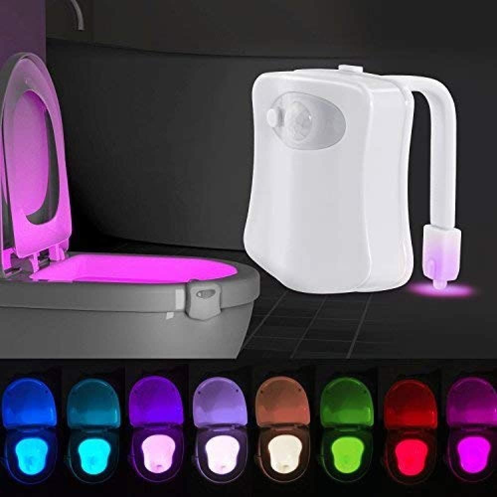 Toilet Night Light - Motion Sensor Activated, LED Light, 8 Colors, Automatic, Toilet Bowl Nightlight, for Bathroom, Washroom, Unique & Funny Birthday Gifts Idea for Dad Teen Boy Kids Men Women