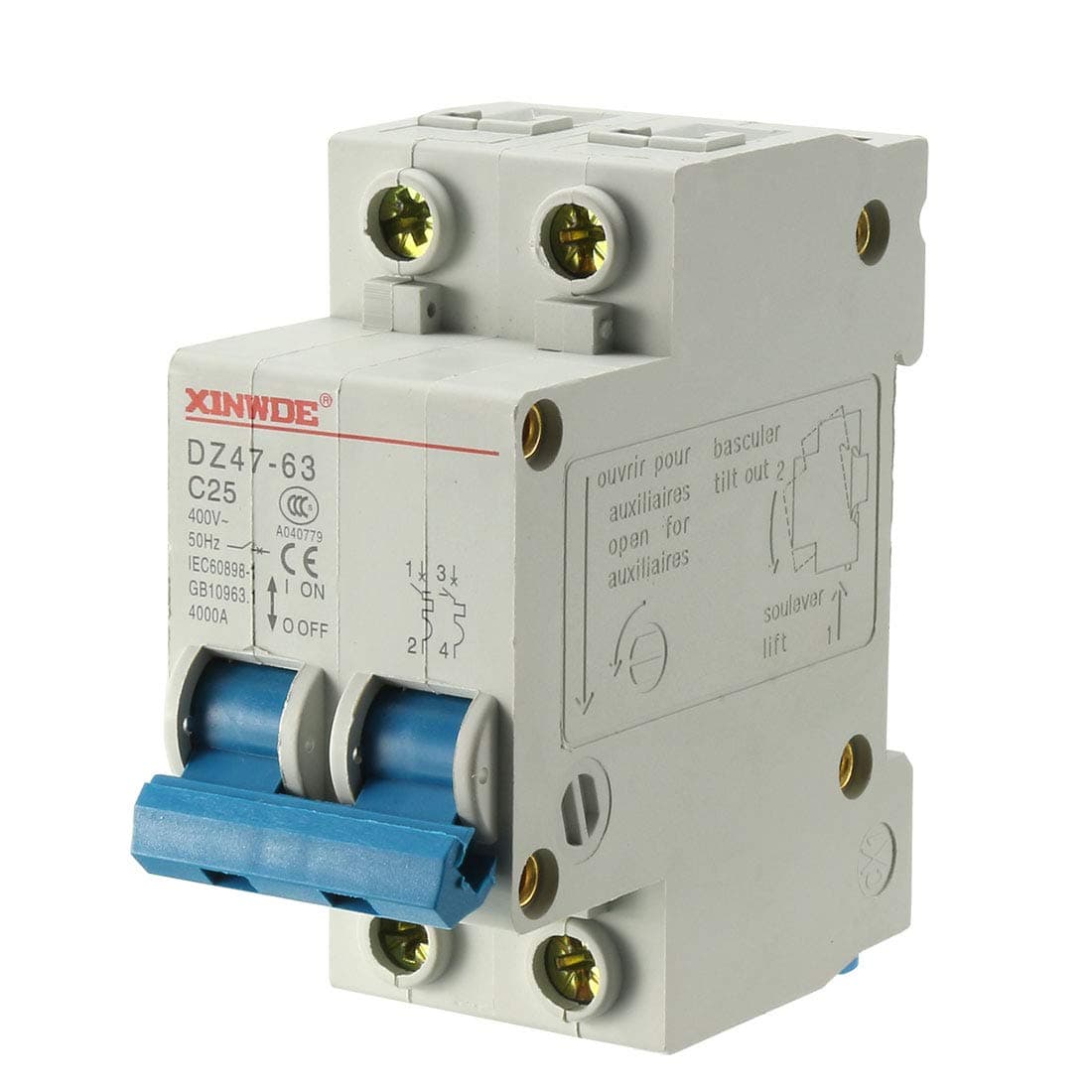uxcell 2 Poles 25A 400V Low-Voltage Miniature Circuit Breaker Din Rail Mount DZ47-63 C25