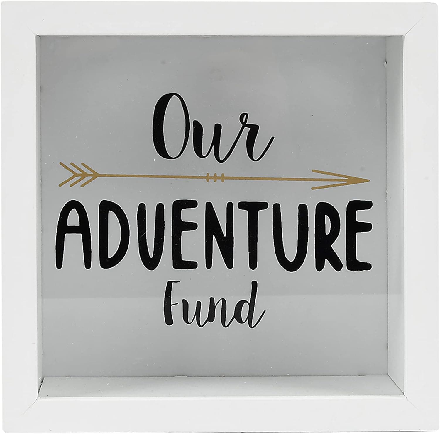 Prinz White Adventure Fund Money Savings Piggy Bank for Adults, Kids Savings Box Change Jar, 6' x 6' Wooden Shadow Box