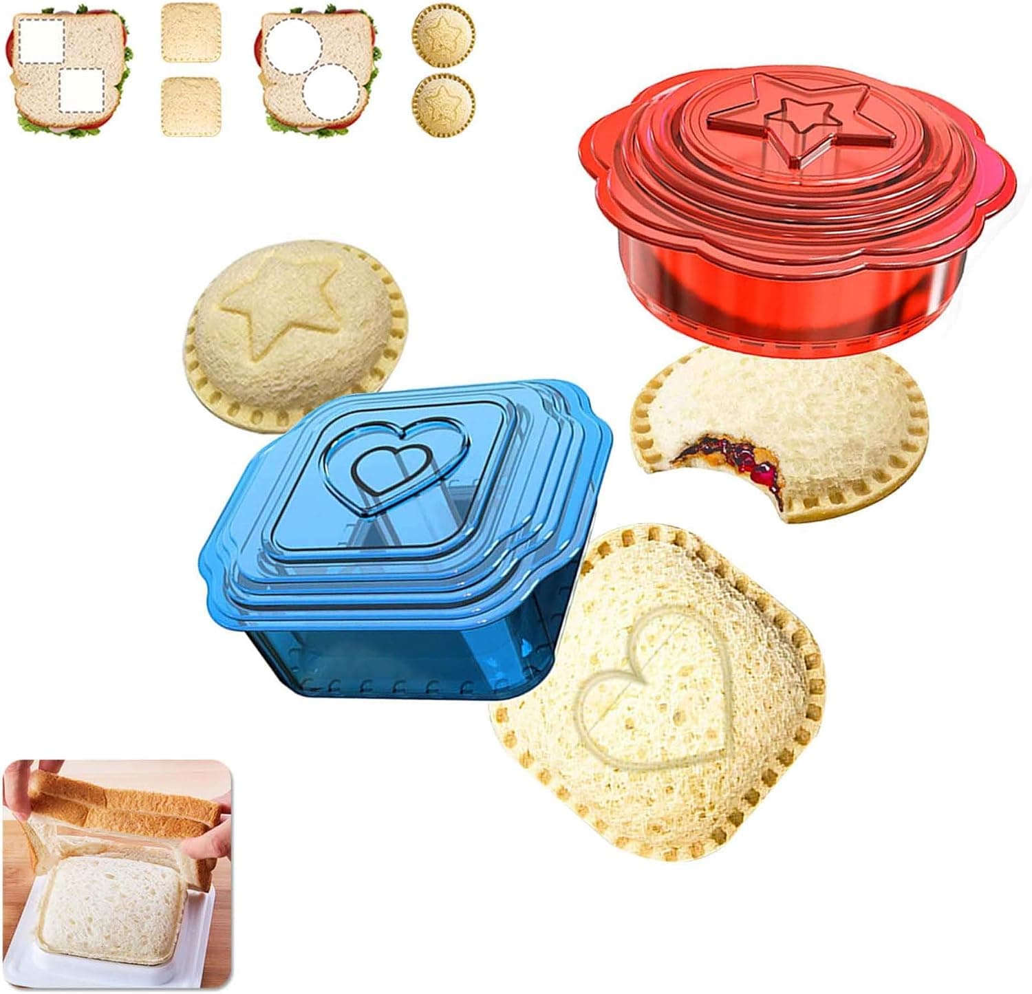 Falluk Uncrustables Maker, Sandwich Cutter and Sealer, Sandwich Cutters for Boys and Girls Great Lovely Lunch Lunchable Box and Bento Box, Red and Blue