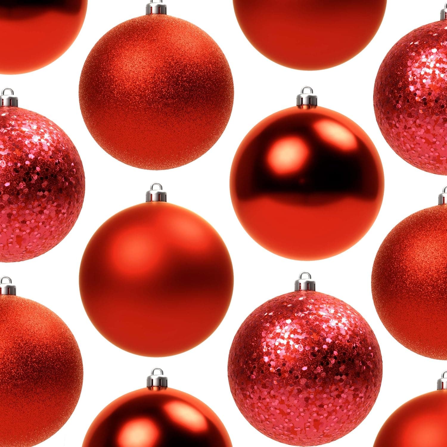 Festive, Shatterproof Ornaments Variety 20 Pack. 2.4 in Matte, Shiny, Sequin and Glitter Bulk Plastic Christmas Holiday Ball and Hook Set. DIY W/Fun Red Baubles for Xmas Trees, Wreaths or Garlands