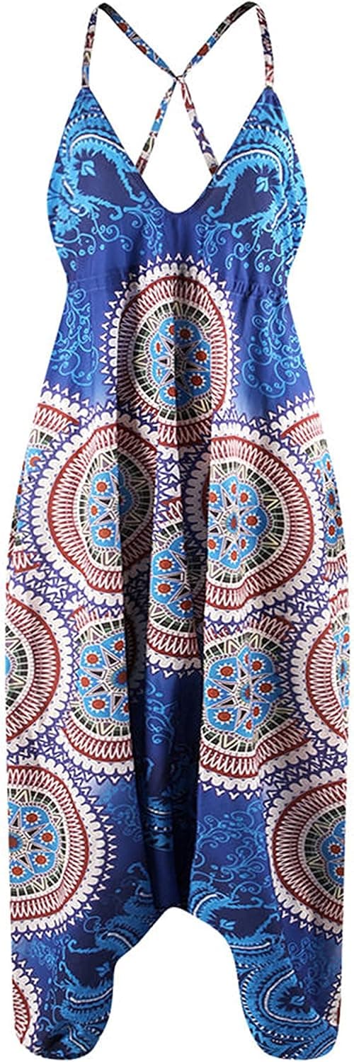 Alidamo Womens Yoga Pants Jumpsuit Backless Sleeveless Baggy Casual Hippie Boho Palazzo Sexy Adjustable Strappy for S-XL