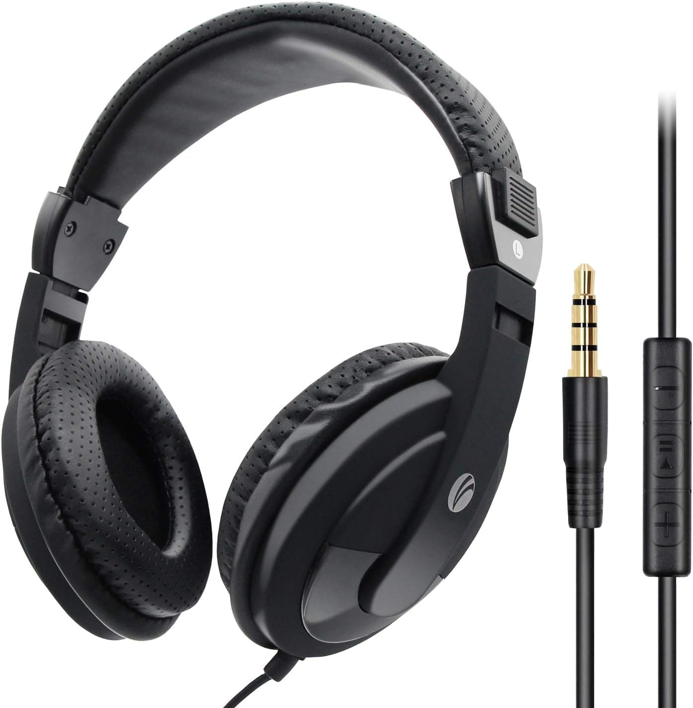VCOM Over Ear Headphones with Microphone, Lightweight Stereo Wired Headset, 3.5mm Audio Jack for Smartphones Tablets Laptops MP4 PS4 Office School Classroom Online Chat Students Teens Adults (Black)