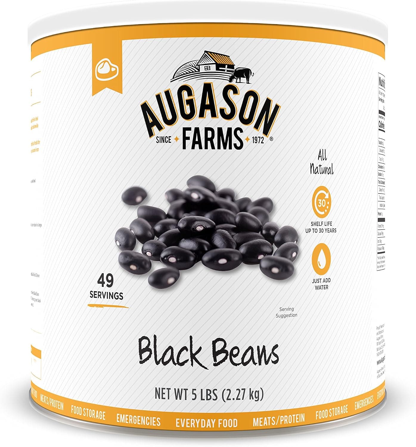 Augason Farms Black Beans 5 lbs No. 10 Can