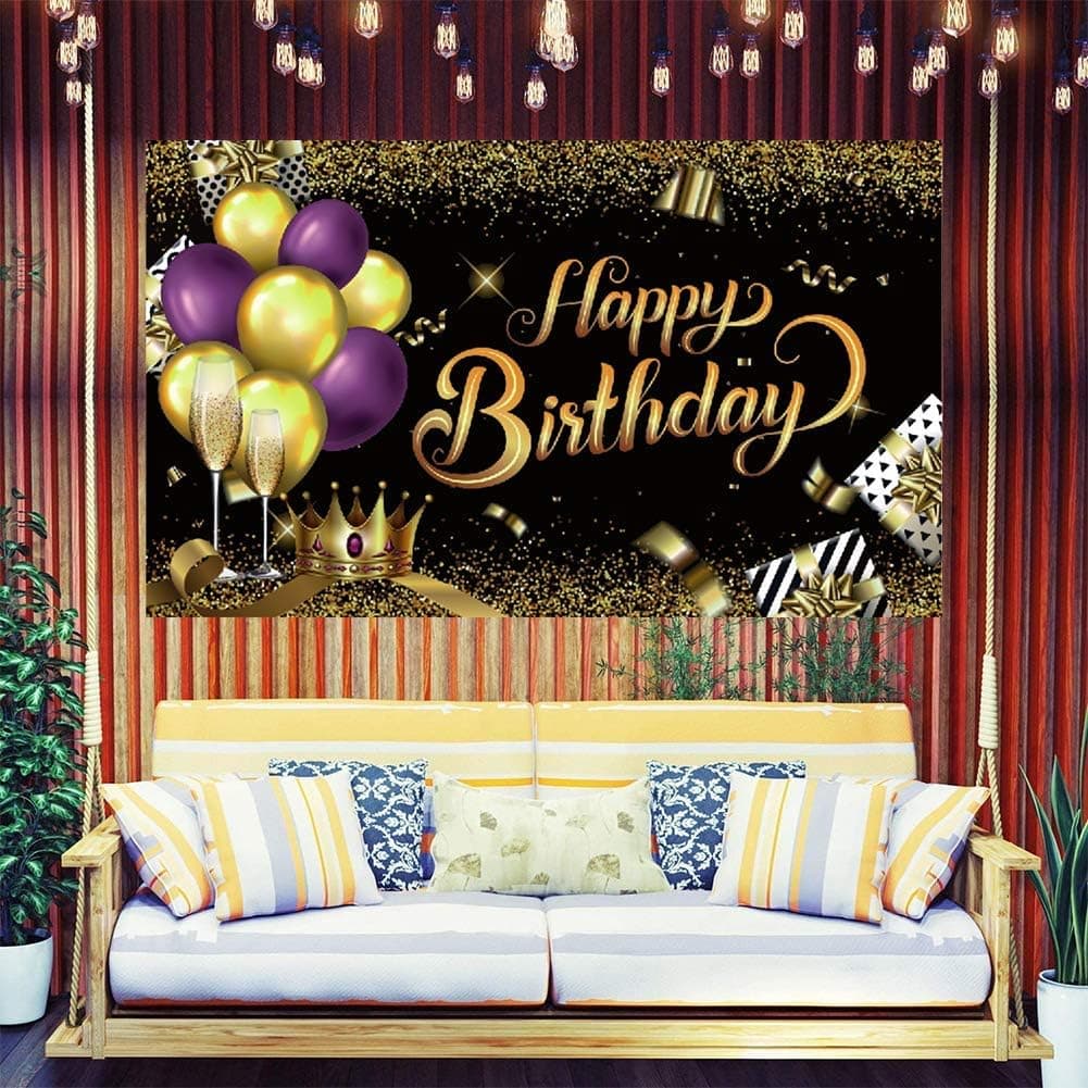 Happy Birthday Backdrop - by ILLATO, Happy Birthday Decoration, Birthday Party Supplies, Happy Birthday Banner, Birthday Decorations for Men, Birthday Decorations for Women Purple
