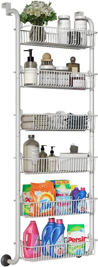 Thick forest 6-Tier Storage Rack Organzier Over Door Pantry Organizer Heavy-Duty Metal with 6 Baskets(White）